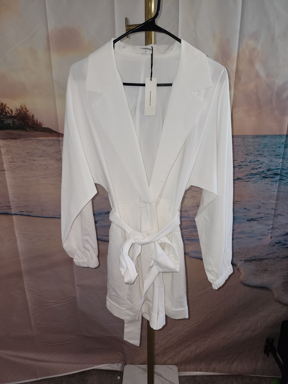 Commense White Wrap Romper with Self-Tie Waist